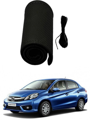 AYW Hand Stiched Steering Cover For Honda Amaze(Black, Leather)
