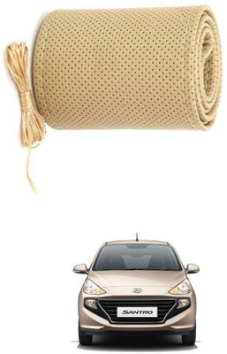 AYW Hand Stiched Steering Cover For Hyundai Santro(Beige, Leather)