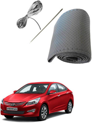 AYW Hand Stiched Steering Cover For Hyundai Verna Fluidic(Grey, Leather)