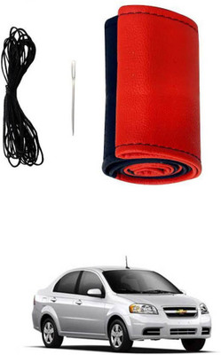AYW Hand Stiched Steering Cover For Chevrolet Aveo(Red, Black, Leather)