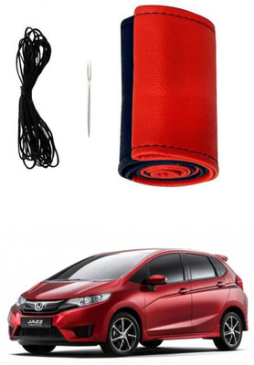 AYW Hand Stiched Steering Cover For Honda Jazz(Red, Black, Leather)