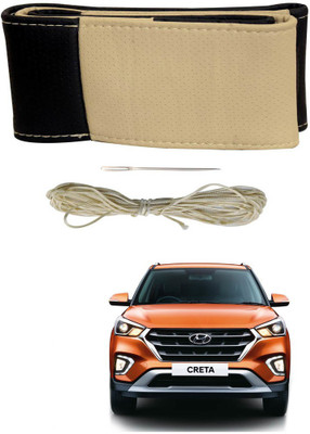 AYW Hand Stiched Steering Cover For Hyundai Creta(Black, Beige, Leather)
