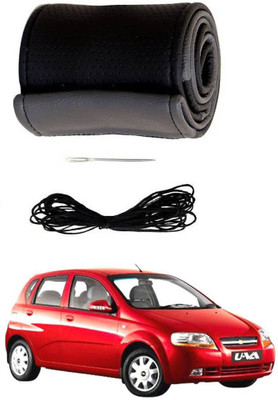 AYW Hand Stiched Steering Cover For Chevrolet Aveo UVA(Grey, Black, Leather)