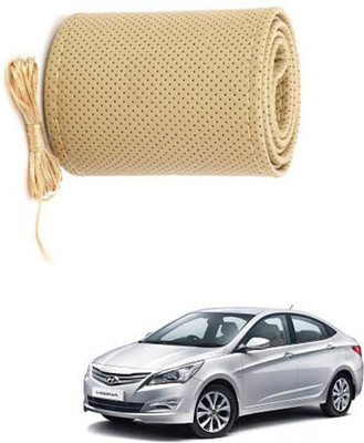 AYW Hand Stiched Steering Cover For Hyundai Verna(Beige, Leather)