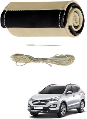 AYW Hand Stiched Steering Cover For Hyundai SantaFe(Beige, Brown, Leather)