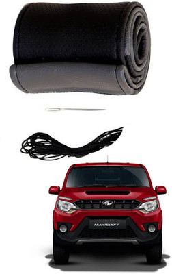 AYW Hand Stiched Steering Cover For Mahindra Universal For Car(Grey, Black, Leather)