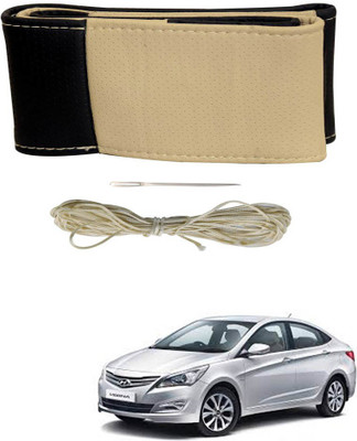 AYW Hand Stiched Steering Cover For Hyundai Verna(Black, Beige, Leather)