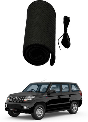AYW Hand Stiched Steering Cover For Mahindra TUV-300(Black, Leather)