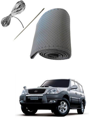 AYW Hand Stiched Steering Cover For Hyundai Terracan(Grey, Leather)
