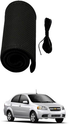AYW Hand Stiched Steering Cover For Chevrolet Aveo(Black, Leather)