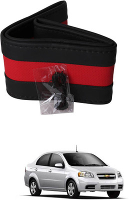 AYW Hand Stiched Steering Cover For Chevrolet Aveo(Black, Red, Leather)