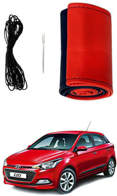 AYW Hand Stiched Steering Cover For Hyundai i20(Red, Black, Leather)