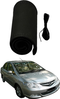 AYW Hand Stiched Steering Cover For Honda City(Black, Leather)