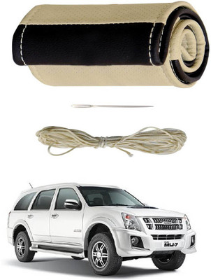 AYW Hand Stiched Steering Cover For Isuzu MU-7 -2014(Beige, Brown, Leather)