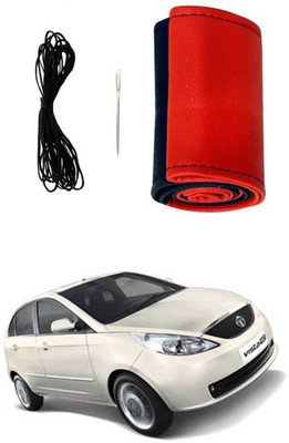 AYW Hand Stiched Steering Cover For Tata Indica Vista(Red, Black, Leather)