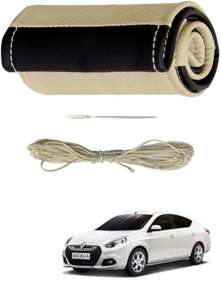AYW Hand Stiched Steering Cover For Renault Scala(Beige, Brown, Leather)
