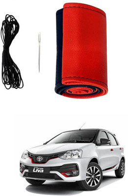 AYW Hand Stiched Steering Cover For Toyota Etios Liva(Red, Black, Leather)