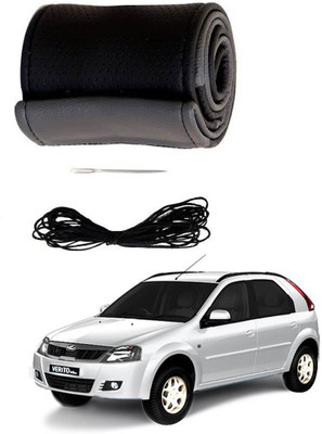 AYW Hand Stiched Steering Cover For Volkswagen Verito Vibe(Grey, Black, Leather)