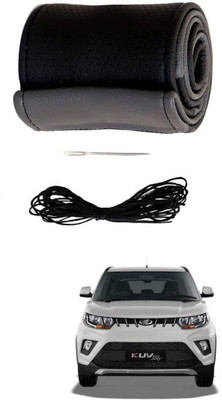 AYW Hand Stiched Steering Cover For Mahindra KUV 100(Grey, Black, Leather)