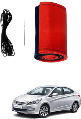 AYW Hand Stiched Steering Cover For Hyundai Fluidic Verna(Red, Black, Leather)