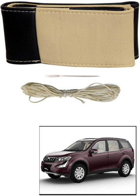 AYW Hand Stiched Steering Cover For Mahindra XUV 500(Black, Beige, Leather)