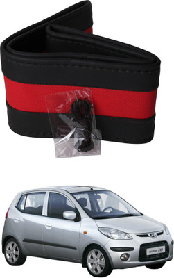 AYW Hand Stiched Steering Cover For Hyundai i10(Black, Red, Leather)