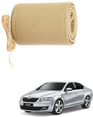 AYW Hand Stiched Steering Cover For Skoda Octavia(Beige, Leather)