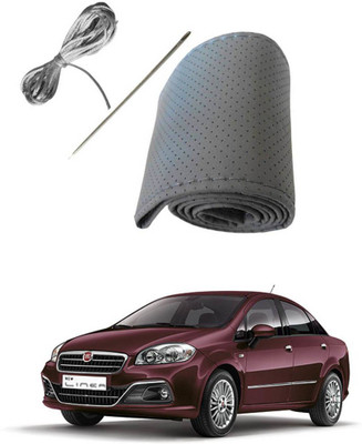 AYW Hand Stiched Steering Cover For Fiat Linea(Grey, Leather)