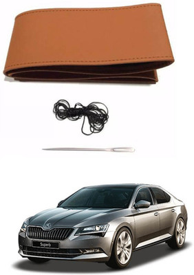 AYW Hand Stiched Steering Cover For Skoda Superb(Tan, Leather)