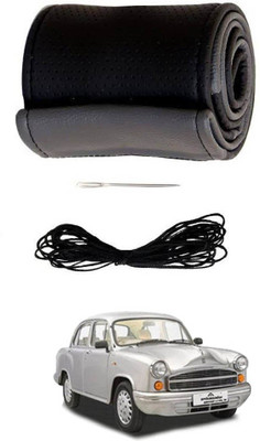 AYW Hand Stiched Steering Cover For HM Ambassador 2.0D(Grey, Black, Leather)