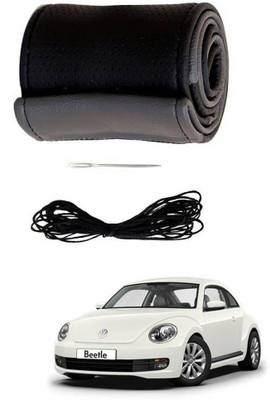 AYW Hand Stiched Steering Cover For Volkswagen Beetle(Grey, Black, Leather)