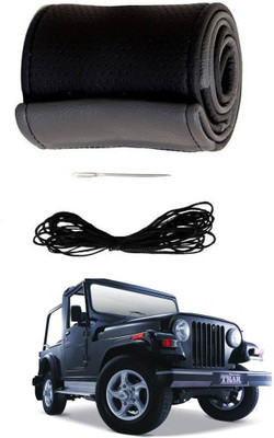 AYW Hand Stiched Steering Cover For Mahindra Thar(Grey, Black, Leather)