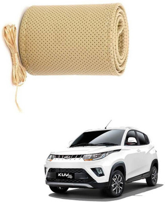 AYW Hand Stiched Steering Cover For Mahindra KUV100(Beige, Leather)