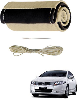 AYW Hand Stiched Steering Cover For Honda New City(Beige, Brown, Leather)
