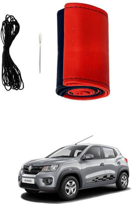 AYW Hand Stiched Steering Cover For Renault Kwid(Red, Black, Leather)