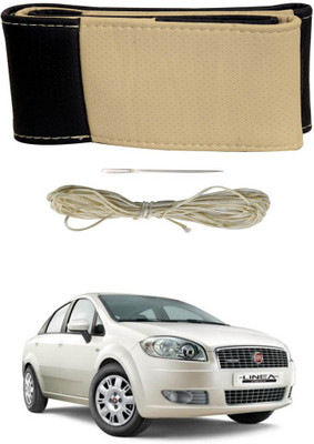 AYW Hand Stiched Steering Cover For Fiat Linea(Black, Beige, Leather)