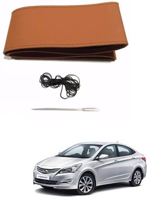 AYW Hand Stiched Steering Cover For Hyundai Verna(Tan, Leather)