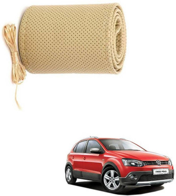 AYW Hand Stiched Steering Cover For Volkswagen Polo Cross(Beige, Leather)