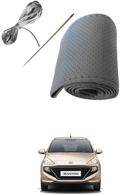 AYW Hand Stiched Steering Cover For Hyundai Santro(Grey, Leather)