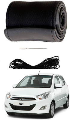 AYW Hand Stiched Steering Cover For Hyundai i10(Grey, Black, Leather)