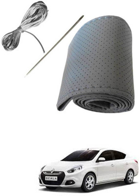 AYW Hand Stiched Steering Cover For Renault Scala(Grey, Leather)