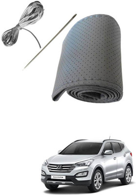 AYW Hand Stiched Steering Cover For Hyundai SantaFe(Grey, Leather)