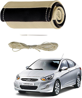 AYW Hand Stiched Steering Cover For Hyundai Verna(Beige, Brown, Leather)