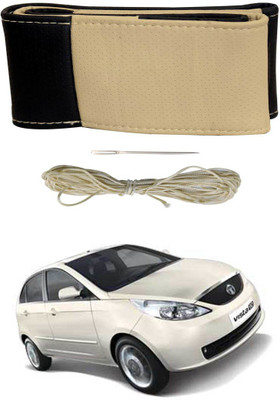 AYW Hand Stiched Steering Cover For Tata Indica Vista(Black, Beige, Leather)