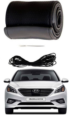 AYW Hand Stiched Steering Cover For Hyundai Sonata(Grey, Black, Leather)