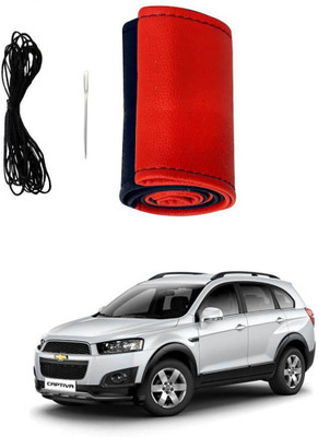 AYW Hand Stiched Steering Cover For Chevrolet Captiva(Red, Black, Leather)