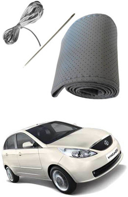 AYW Hand Stiched Steering Cover For Tata Indica Vista(Grey, Leather)