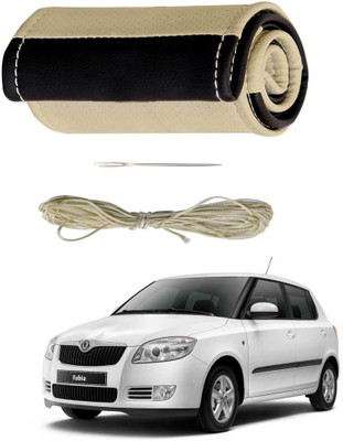 AYW Hand Stiched Steering Cover For Skoda Fabia(Beige, Brown, Leather)