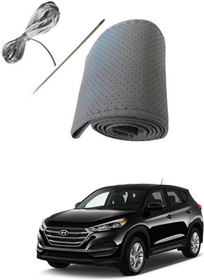 AYW Hand Stiched Steering Cover For Hyundai Tucson(Grey, Leather)