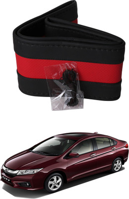 AYW Hand Stiched Steering Cover For Honda New City(Black, Red, Leather)